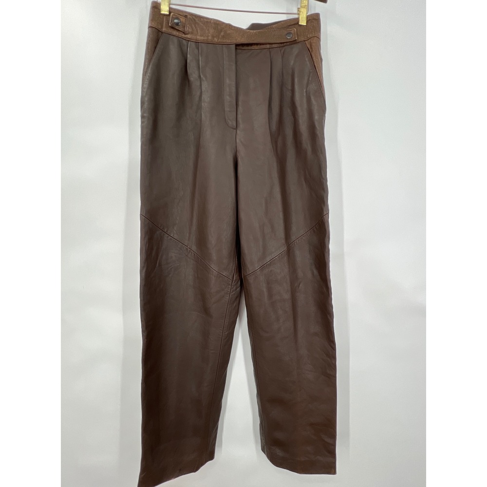 Vtg Victory Brown Lambskin Leather High Waisted Pleated Tapered Pants Womens M‎